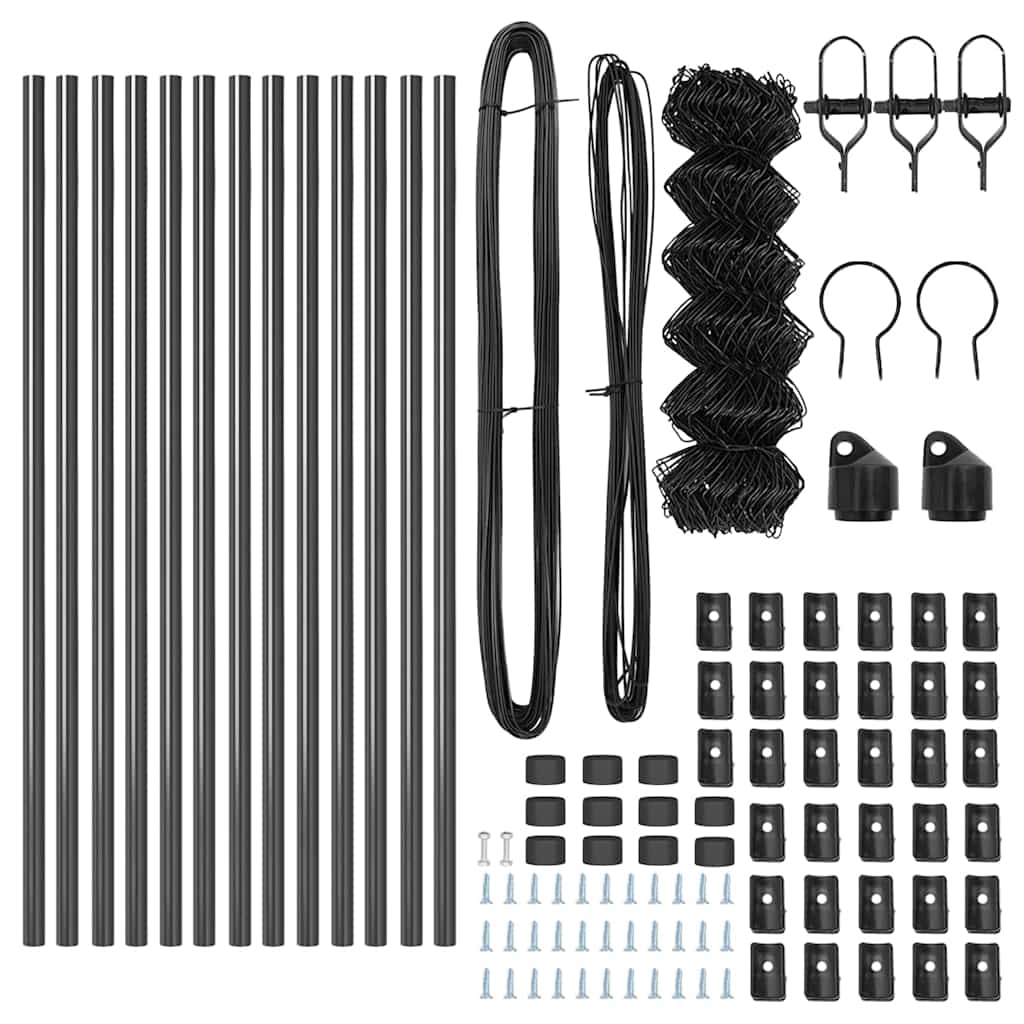 Kettengliedzaun mit Pfosten Grau 0,6 x 25 m Stahl